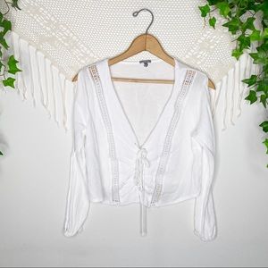 Peekaboo Arm Cutout Tie Blouse